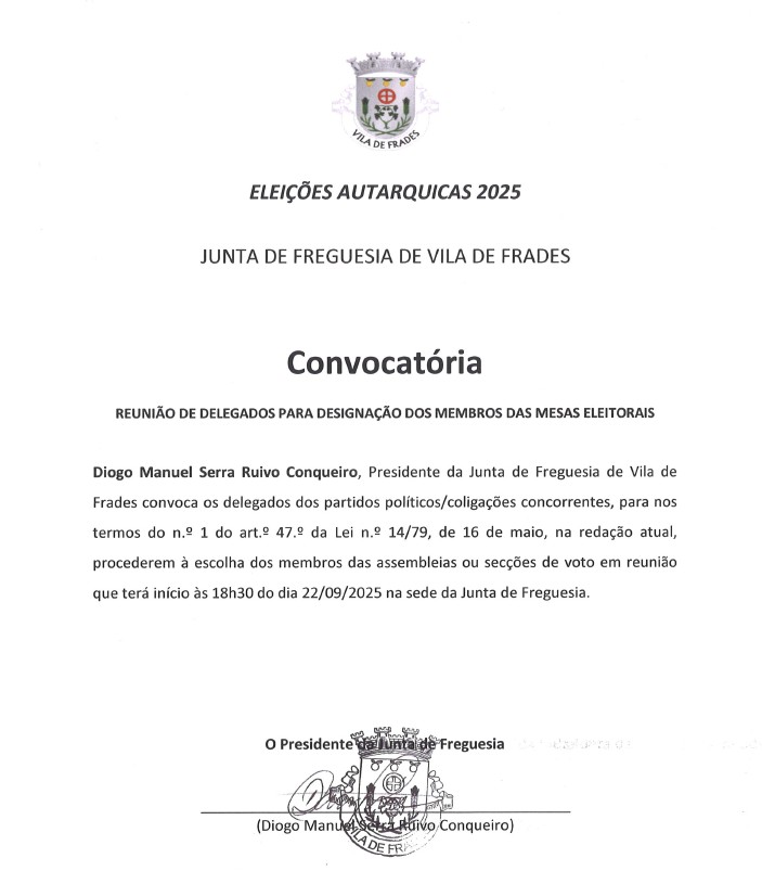 Convocatória: Reunião de Delegados para Designação dos Membros das Mesas Convocatória: Reunião de Delegados para Designação dos Membros das Mesas
