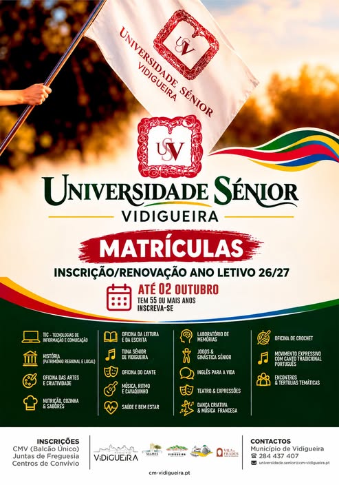 Universidade Sénior de Vidigueira: Inscrição / Renovação de Matrícula